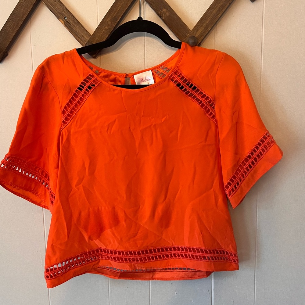 Cropped cut out orange silk blouse